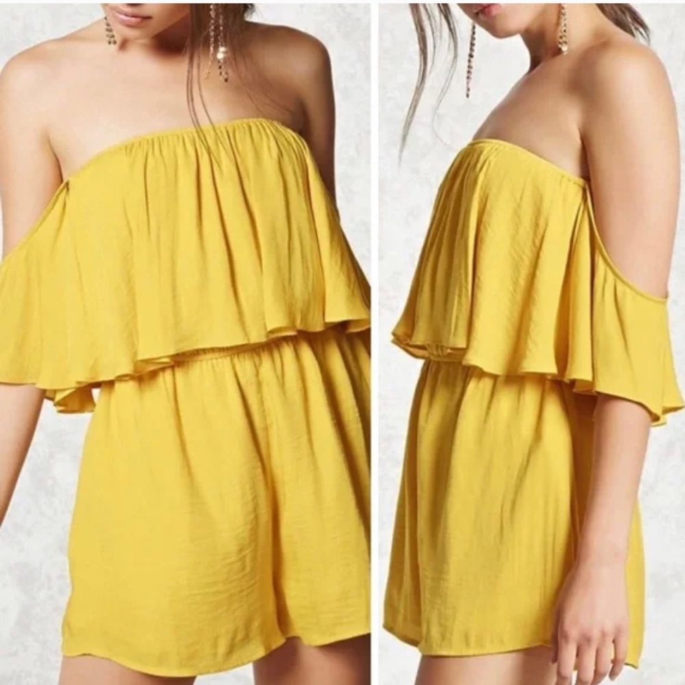 Yellow Draped Off Shoulder Romper